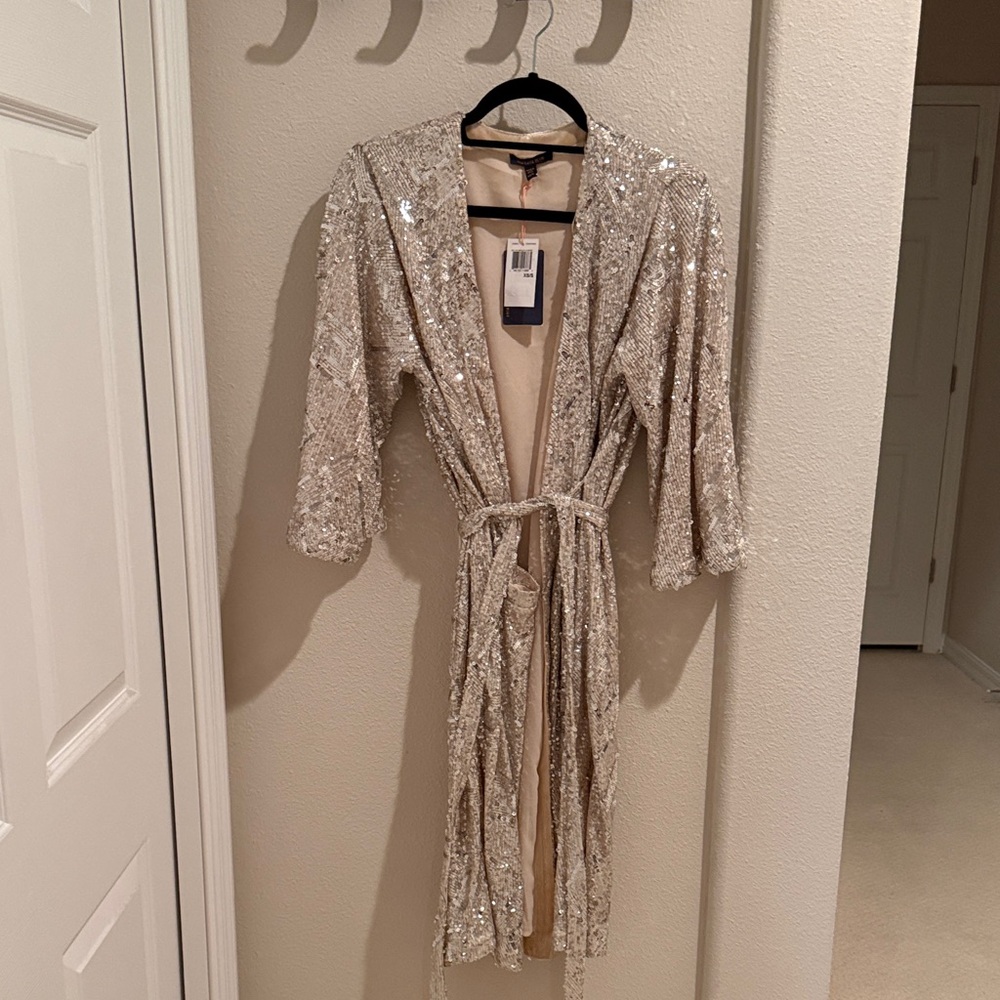 Skies Are Blue Sequin Jacket in Champagne - Picture 2 of 6